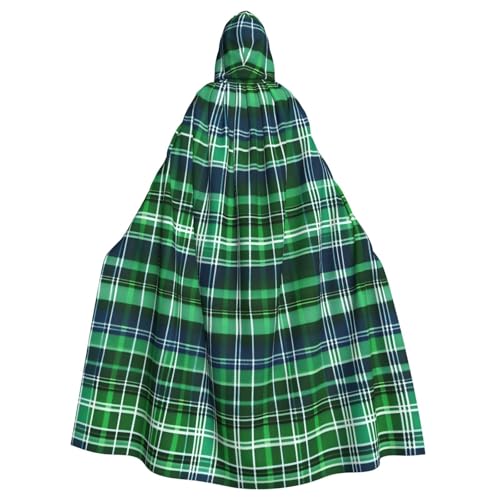 YQxwJL Blauer und grüner schottischer Schottenkaro-Druck, Karnevals-Umhang, Zauberer-Kapuzenumhang, für Erwachsene, Halloween, Cosplay-Kostüme von YQxwJL