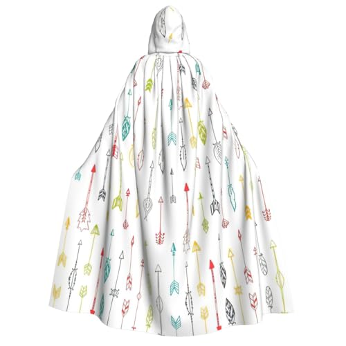 YQxwJL Bunte, handgezeichnete Kunst mit Pfeilen im Boho-Stil, langer Umhang, Uni, Umhang mit Kapuze, Halloween-Kostüm, Umhang für Erwachsene, Vampir-Hexenumhang von YQxwJL