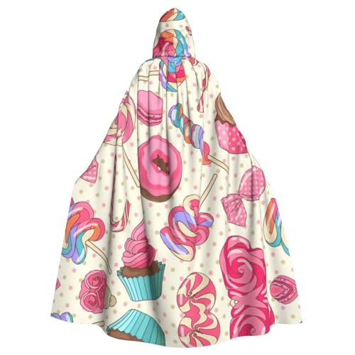 YQxwJL Bunter süßer Lutscher-Cupcake-Donut-Druck, mit Kapuze, langer Umhang, Unisex, mit Kapuze, Halloween, Weihnachten, Kostüme, Party-Umhang YQxwJL Bunter süßer Lutscher-Cupcake-Donut-Druck, mit Kapuze, langer Umhang, Unisex, mit Kapuze, Halloween, Weihnachten, Kostüme, Party-Umhang von YQxwJL