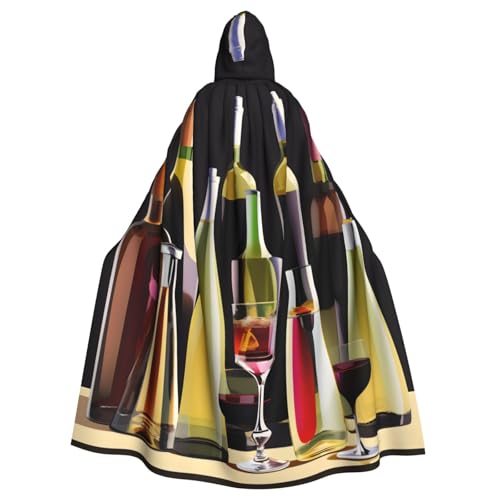 YQxwJL Cocktail-Gläser und Weinflaschen-Druck, Karneval, Umhang, Zauberer, Kapuzenumhang, für Erwachsene, Halloween, Cosplay-Kostüme von YQxwJL