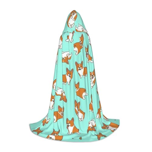 YQxwJL Corgi Uni Kapuzenumhang mit süßem Hundeaufdruck, Hexen-Zauberer-Umhang, für Halloween, Cosplay, Party-Kostüm von YQxwJL