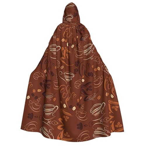 YQxwJL Cups and Beans Curves and Swirls print Long Hooded Cape Uni Hooded Halloween Christmas Cloak Costumes Party Cape Dress Up von YQxwJL