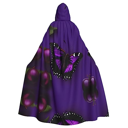 YQxwJL Ein lila Pflaumen-Schmetterlings-Druck, Uni-Kapuzenmantel, Hexen-Vampir-Zauberer-Robe für Halloween, Cosplay-Kostüme von YQxwJL
