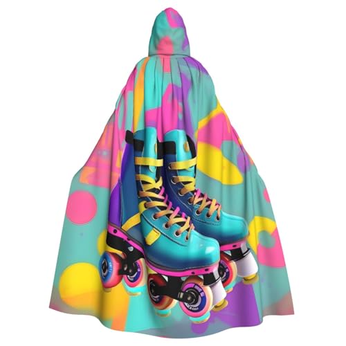 YQxwJL Farbenfroher Retro-Rollschuh-Druck, Karneval, Umhang, Zauberer, Kapuzenumhang, für Erwachsene, Halloween, Cosplay-Kostüme von YQxwJL