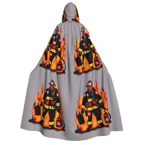 YQxwJL Feuerwehrmann-Aufdruck, Uni, Erwachsene, Kapuzenumhang, Hexenumhang, Horror-Umhang, für Halloween, Cosplay-Kostüme von YQxwJL