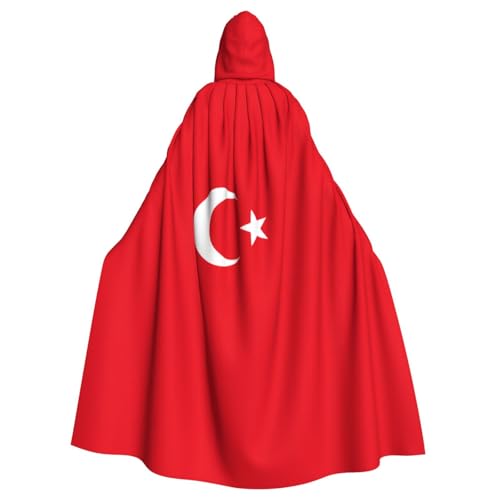 YQxwJL Flagge der Türkei Druck Wikinger Kapuzenumhang Mittelalter Schwarz Umhang mit Kapuze Halloween Renaissance Umhang Kostüm von YQxwJL