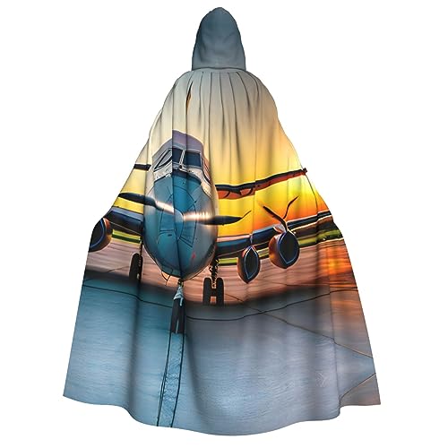 YQxwJL Flugzeug Sonnenuntergang Druck Flugzeug Voll Länge Kapuzenumhang Halloween Umhang Party Cosplay Kostüm Umhang Für Männer Frauen von YQxwJL