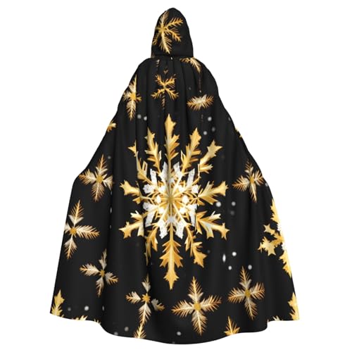 YQxwJL Goldener Weihnachts-Schneeflocken-Druck, Karnevals-Umhang, Zauberer-Kapuzenumhang, für Erwachsene, Halloween, Cosplay-Kostüme von YQxwJL