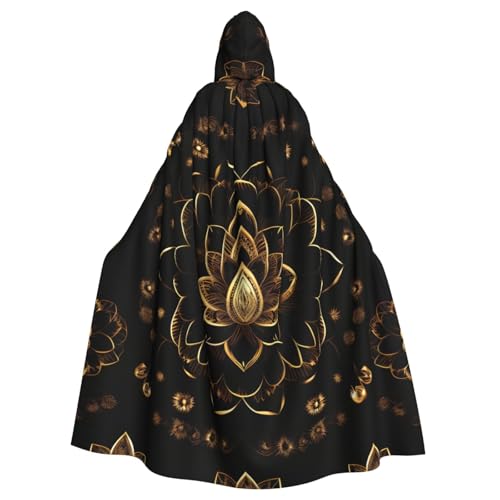 YQxwJL Goldfarbener Lotusblumen-Druck, Karnevals-Umhang, Zauberer-Kapuzenumhang, für Erwachsene, Halloween, Cosplay-Kostüme von YQxwJL