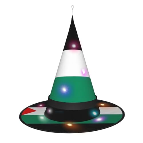 YQxwJL Halloween-Hexenkappe, Palästina-Flagge, LED-Licht, Zaubererhut, Hexenhut, Dekoration, hängende schwebende Veranda-Hof-Dekoration von YQxwJL