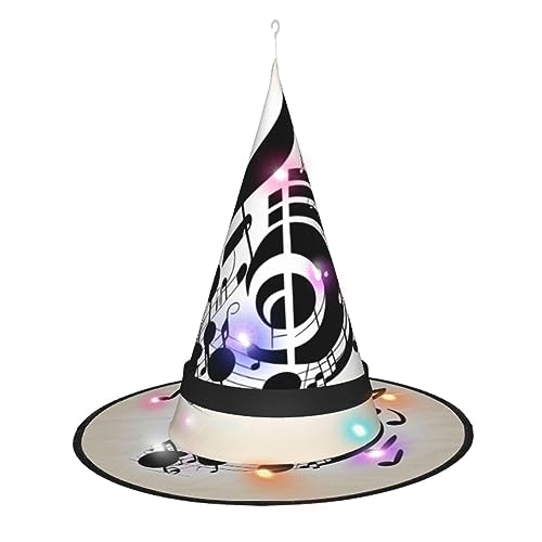 YQxwJL Halloween-Hexenkappe mit Musiknoten-Druck, LED-Licht, Zaubererhut, Hexenhut, Dekoration, hängende schwebende Veranda-Hof-Dekoration YQxwJL Halloween-Hexenkappe mit Musiknoten-Druck, LED-Licht, Zaubererhut, Hexenhut, Dekoration, hängende schwebende Veranda-Hof-Dekoration von YQxwJL