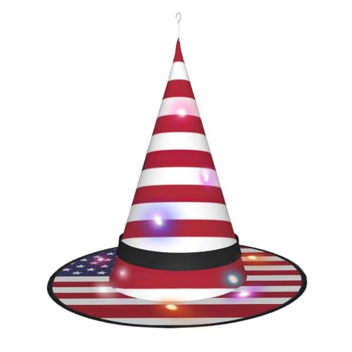 YQxwJL Halloween-Hexenkappe mit amerikanischer Flagge, LED-Licht, Zaubererhut, Hexenhut, Dekoration, hängende schwimmende Veranda-Hof-Dekoration YQxwJL Halloween-Hexenkappe mit amerikanischer Flagge, LED-Licht, Zaubererhut, Hexenhut, Dekoration, hängende schwimmende Veranda-Hof-Dekoration von YQxwJL