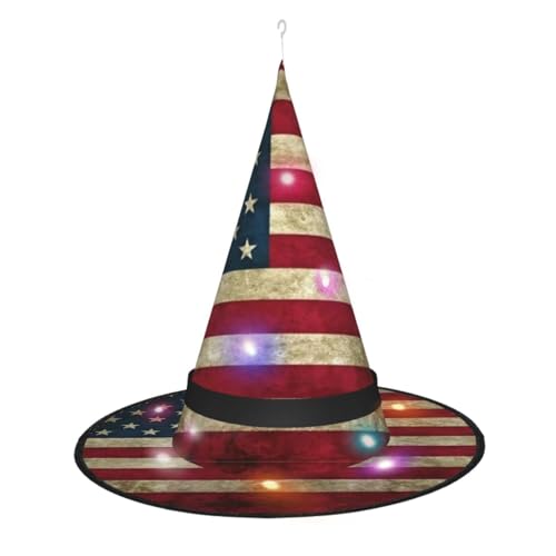 YQxwJL Halloween-Hexenkappe mit amerikanischer Flagge, LED-Licht, Zaubererhut, Hexenhut, Dekoration, hängende schwimmende Veranda-Hof-Dekoration YQxwJL Halloween-Hexenkappe mit amerikanischer Flagge, LED-Licht, Zaubererhut, Hexenhut, Dekoration, hängende schwimmende Veranda-Hof-Dekoration von YQxwJL