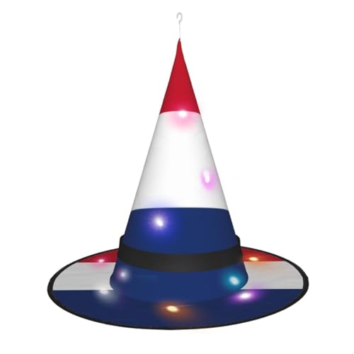 YQxwJL Halloween-Hexenkappe mit niederländischer Flagge, LED-Licht, Zaubererhut, Hexenhut, Dekoration, hängende schwimmende Veranda-Hof-Dekoration von YQxwJL