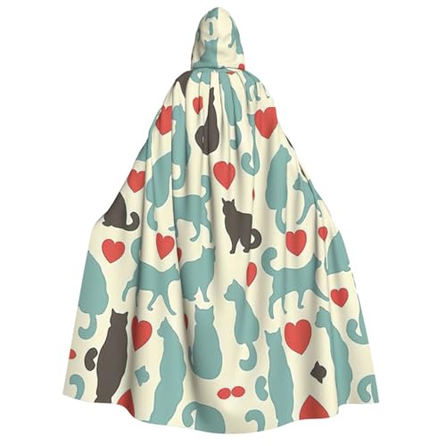 YQxwJL Happy Walking Kitty Print Long Cape Uni Cloak With Hood Halloween Costume Cloak Adult Vampire Witch Cape von YQxwJL