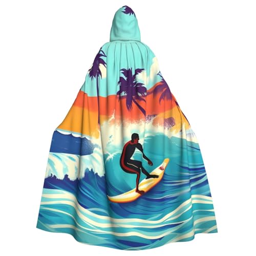 YQxwJL Hawaiianischer Surfer auf gewelltem Druck Karneval Umhang Robe Umhang Zauberer Kapuzenumhang für Erwachsene Halloween Cosplay Kostüme von YQxwJL