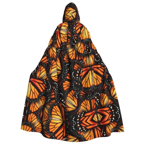 YQxwJL Heaps of Orange Monarch Butterflies Print Long Hooded Cape Uni Hooded Halloween Christmas Cloak Costumes Party Cape Dress Up von YQxwJL