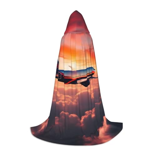 YQxwJL Himmel Sonnenuntergang Flugzeug Druck Kapuzenumhang Uni Umhang Hexenumhang Hexenumhang Vampir Umhang für Halloween Cosplay Kostüme von YQxwJL