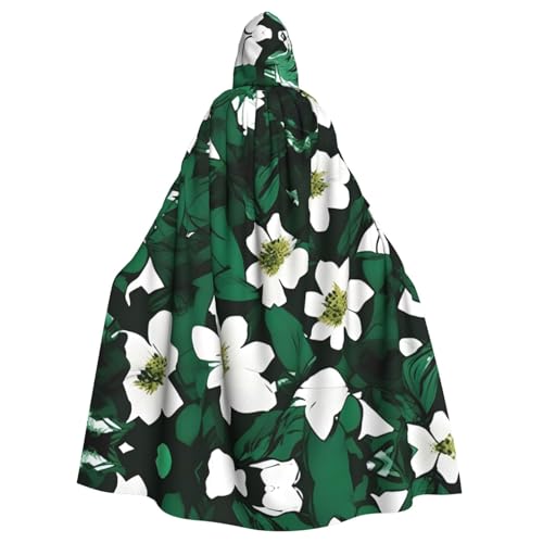 YQxwJL Hunter Green Floral Petals Pattern Print Uni Hooded Cloak Hooded Robe, Witch Vampire Wizard Robe for Halloween Cosplay Costumes von YQxwJL