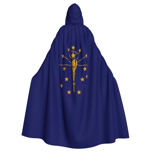 YQxwJL Indiana Umhang mit Kapuze, Motiv: Flagge des Bundesstaates Indiana, Wikinger, mittelalterlicher schwarzer Umhang mit Kapuze, Halloween, Renaissance, Umhang Kostüm von YQxwJL