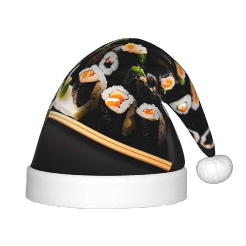 YQxwJL Japanische Sushi-Weihnachtsmütze mit schwarzem Druck, Weihnachtsmann-Weihnachtsmütze, Winterurlaubsmütze für Weihnachten, Party, Zubehör YQxwJL Japanische Sushi-Weihnachtsmütze mit schwarzem Druck, Weihnachtsmann-Weihnachtsmütze, Winterurlaubsmütze für Weihnachten, Party, Zubehör von YQxwJL