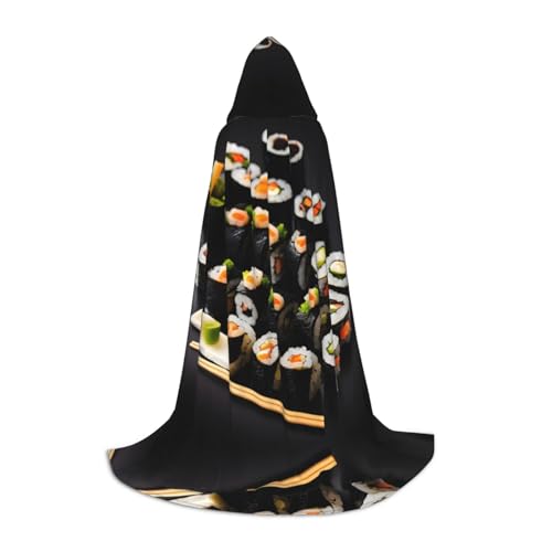 YQxwJL Japanischer Sushi-Kapuzenumhang mit schwarzem Druck, Uni-Umhang, Hexenumhang, Vampirumhang für Halloween-Kostüme von YQxwJL