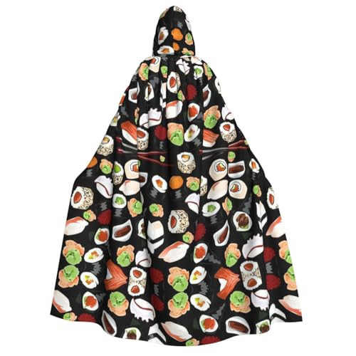 YQxwJL Japanischer Sushi-Umhang mit schwarzem Druck, langer Umhang mit Kapuze, Halloween-Kostüm, Umhang für Erwachsene, Vampir-Hexenumhang YQxwJL Japanischer Sushi-Umhang mit schwarzem Druck, langer Umhang mit Kapuze, Halloween-Kostüm, Umhang für Erwachsene, Vampir-Hexenumhang von YQxwJL