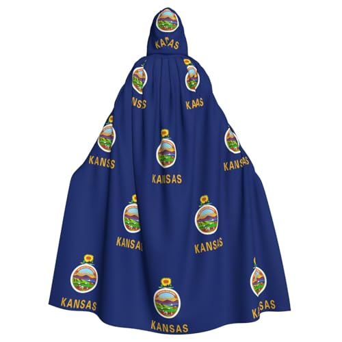 YQxwJL Kansas State Flag Print Karneval Umhang Robe Umhang Zauberer Kapuzenumhang für Erwachsene Halloween Cosplay Kostüme von YQxwJL