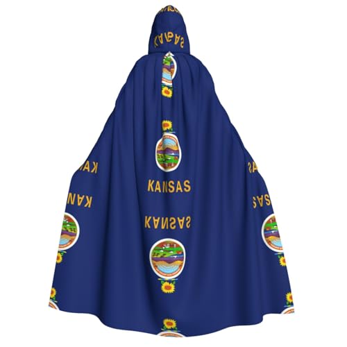 YQxwJL Kansas Umhang mit Staatsflagge, langer Umhang, Uni, Umhang mit Kapuze, Halloween-Kostüm, Umhang für Erwachsene, Vampir-Hexenumhang von YQxwJL