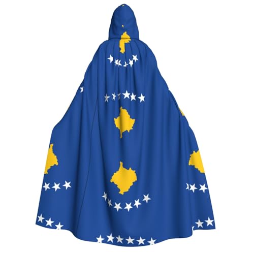 YQxwJL Kapuzen-Umhang für Erwachsene, Uni, Kosovo-Flagge, Hexen-Umhang, Horrorumhang für Herren, für Halloween und Cosplay von YQxwJL