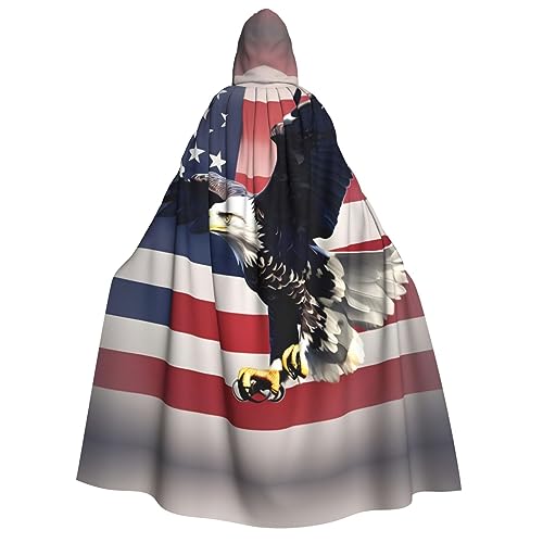 YQxwJL Kapuzenumhang in voller Länge, 3D-Weißkopfadler, fliegender Kapuzenumhang mit amerikanischer Flagge, für Damen und Herren von YQxwJL