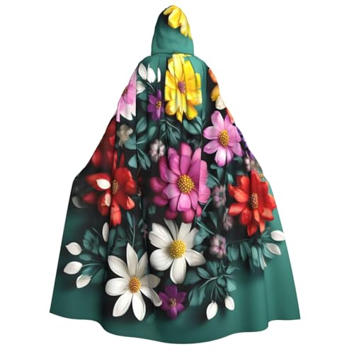 YQxwJL Kapuzenumhang mit Blumen-Kunstdruck, volle Länge, Halloween-Umhang, Party-Umhang, Cosplay, Party-Kostüme für Damen und Herren von YQxwJL