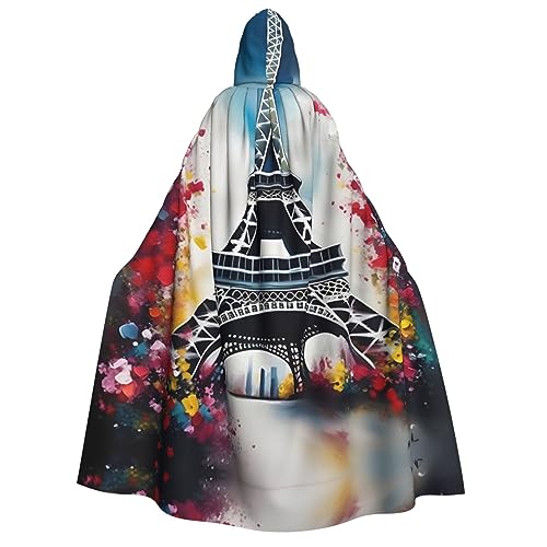 YQxwJL Kapuzenumhang mit Eiffelturm, Paris, Gemälde, Druck, volle Länge, Halloween-Umhang, Party-Umhang, Cosplay, Party, Kostüme für Damen und Herren von YQxwJL