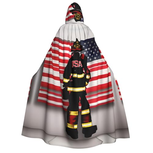 YQxwJL Kapuzenumhang mit Feuerwehrmann-Flagge in voller Länge, Halloween-Umhang, Party-Umhang, Cosplay, Partykostüme für Damen und Herren von YQxwJL