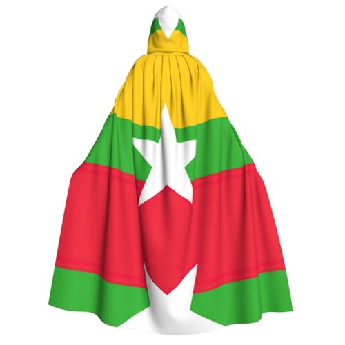 YQxwJL Kapuzenumhang mit Flagge von Myanmar, Uni, für Erwachsene, Hexenumhang, Horror-Umhang, für Halloween, Cosplay-Kostüme von YQxwJL