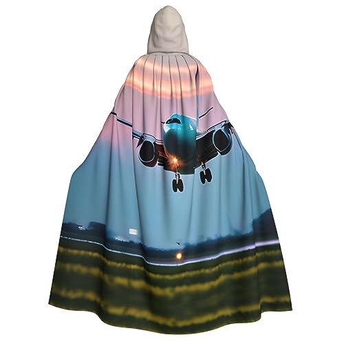 YQxwJL Kapuzenumhang mit Flugzeug im Abendlichter, Uni, für Erwachsene, Hexenumhang, Horror-Umhang, für Halloween, Cosplay-Kostüme von YQxwJL