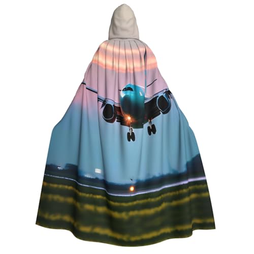 YQxwJL Kapuzenumhang mit Flugzeug in der Abendlichter, voller Länge, Halloween-Umhang, Party-Umhang, Cosplay, Partykostüme für Damen und Herren von YQxwJL