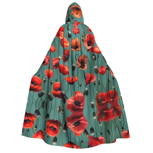 YQxwJL Kapuzenumhang mit Mohnblumen-Aufdruck, Uni, für Erwachsene, Hexenumhang, Horror-Umhang, für Halloween, Cosplay-Kostüme von YQxwJL