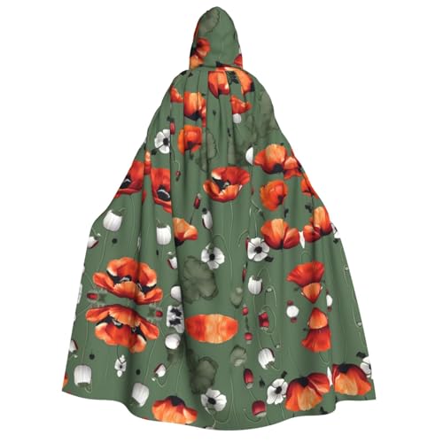 YQxwJL Kapuzenumhang mit Mohnblumen-Motiv, Uni, für Erwachsene, Hexenumhang, Horror-Umhang, für Halloween, Cosplay-Kostüme von YQxwJL