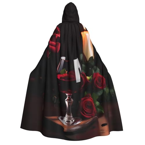 YQxwJL Kapuzenumhang mit Rotweinrosen- und Kerzendruck, volle Länge, Halloween-Umhang, Party-Umhang, Cosplay, Party-Kostüme für Damen und Herren von YQxwJL