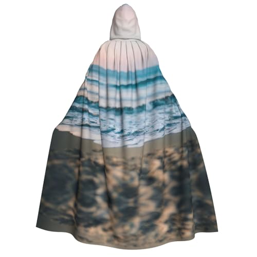 YQxwJL Kapuzenumhang mit Strand- und Meeresaufdruck, Hexenumhang, Horror-Umhang, für Halloween, Cosplay-Kostüme von YQxwJL