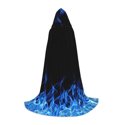 YQxwJL Kapuzenumhang mit blauem Flammenaufdruck, Hexen-Zauberer-Umhang, für Halloween, Cosplay, Party-Kostüm von YQxwJL