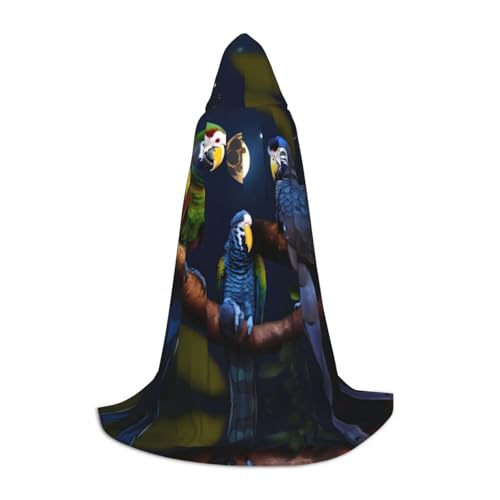 YQxwJL Kapuzenumhang mit drei Papageien, Uni, Hexen-Zauberer-Umhang, Vampirumhang für Halloween, Cosplay-Kostüme von YQxwJL