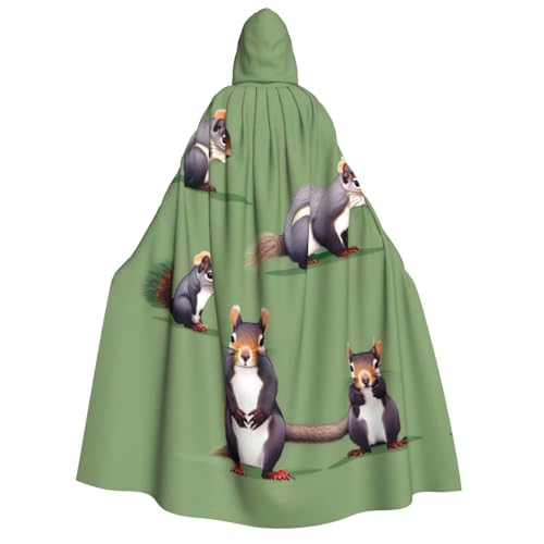 YQxwJL Kapuzenumhang mit rotem Eichhörnchen-Druck, volle Länge, Halloween-Umhang, Party-Umhang, Cosplay, Party-Kostüme für Damen und Herren von YQxwJL