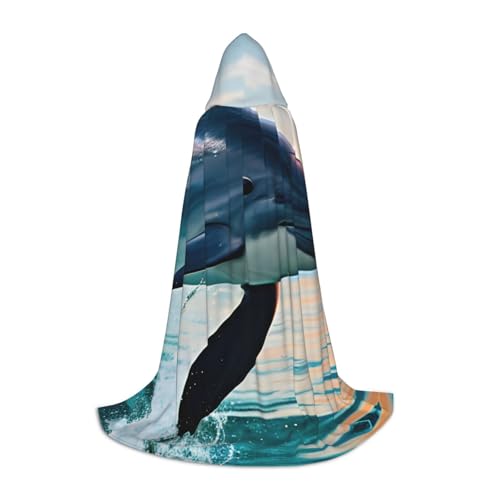 YQxwJL Kapuzenumhang mit süßem Delfin-Druck, uni, Hexen-Zauberer-Umhang, Vampirumhang für Halloween, Cosplay-Kostüme von YQxwJL