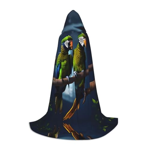 YQxwJL Kapuzenumhang mit zwei Papageien, Uni, Hexen-Zauberer-Umhang, Vampirumhang für Halloween, Cosplay-Kostüme von YQxwJL