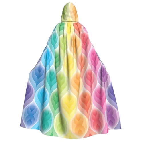 YQxwJL Langer Kapuzenumhang in Regenbogenfarben, Farbverlauf, Blattdruck, Uni, mit Kapuze, Halloween, Weihnachten, Kostüme, Party-Umhang von YQxwJL