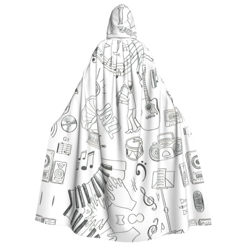 YQxwJL Langer Kapuzenumhang mit Aufschrift "Instruments Performers Notes and Little Birds", Uni, mit Kapuze, Halloween, Weihnachten, Kostüme, Party-Umhang von YQxwJL