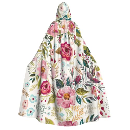 YQxwJL Langer Kapuzenumhang mit Blumenblatt-Aufdruck, Uni, mit Kapuze, Halloween, Weihnachten, Kostüme, Partyumhang von YQxwJL