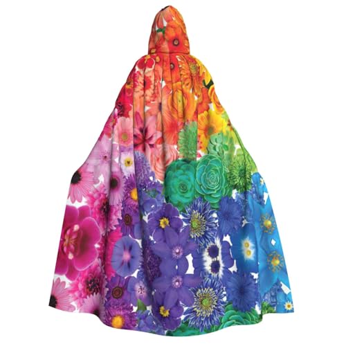 YQxwJL Langer Kapuzenumhang mit Regenbogen-Blumendruck, Uni, mit Kapuze, Halloween, Weihnachten, Kostüme, Partyumhang von YQxwJL